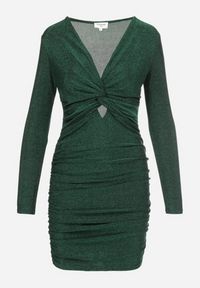Born2be - Ciemnozielona Sukienka Drapowana z Kopertowym Dekoltem Mephi. Kolor: zielony. Materiał: tkanina. Sezon: zima. Typ sukienki: kopertowe #6