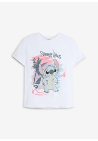 bonprix - Koszulka Disney Stitch z czystej bawełny. Kolor: biały. Materiał: bawełna. Długość rękawa: krótki rękaw. Długość: krótkie. Wzór: motyw z bajki #1