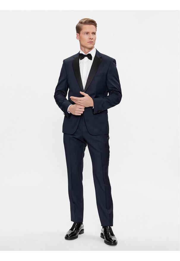 BOSS - Boss Garnitur H-Huge-2Pcs-Tux-224 50493306 Granatowy Slim Fit. Kolor: niebieski. Materiał: wełna