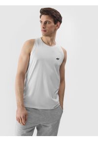 4f - 4F Tank top regular gładki męski - biały M. Kolor: biały. Materiał: dzianina, jersey, bawełna. Długość rękawa: na ramiączkach. Wzór: gładki #1