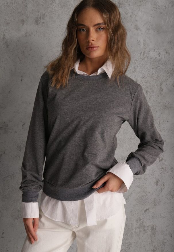 Renee - Ciemnoszara Casualowa Bluza z Bawełną Akko. Okazja: na co dzień. Kolor: szary. Materiał: bawełna. Styl: casual