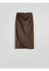 Reserved - Kopertowa spódnica midi z lnu - brązowy. Kolor: brązowy. Materiał: len #1