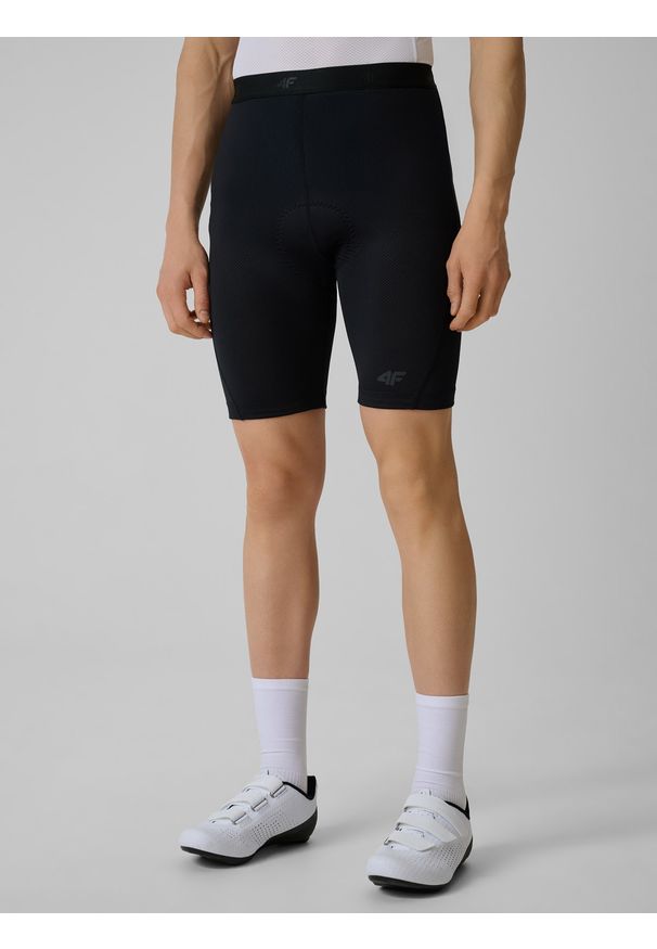 4f - 4F Spodenki kolarskie z żelową wkładką męskie - czarne M. Kolor: czarny. Materiał: skóra, materiał, włókno. Długość: długie. Sport: kolarstwo