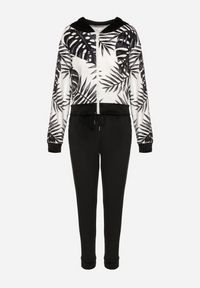 Born2be - Czarny Komplet Dresowy z Weluru Bluza z Kapturem z Ozdobnym Wzorem i Spodnie Grouvia. Kolor: czarny. Materiał: dresówka, welur #7