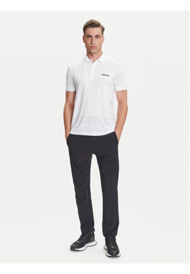 BOSS Polo Check 50545692 Biały Slim Fit. Typ kołnierza: polo. Kolor: biały. Materiał: syntetyk