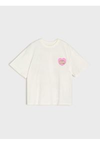 Sinsay - Bawełniana koszulka z nadrukiem Pusheen the Cat - kremowy. Kolor: kremowy. Materiał: bawełna. Wzór: nadruk #1