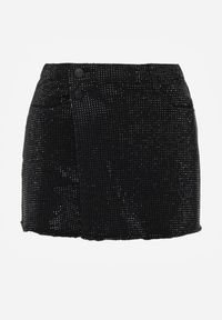 Renee - Czarne Eleganckie Spódnico-Szorty Jeansowe z Bawełną Ozdobione Cyrkoniami Risalenna. Stan: podwyższony. Kolor: czarny. Materiał: bawełna, jeans. Wzór: aplikacja. Styl: elegancki #8