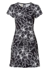 Sukienka bonprix czarno-biel wełny w kwiaty. Kolor: czarny. Materiał: wełna. Wzór: kwiaty. Typ sukienki: ołówkowe #1