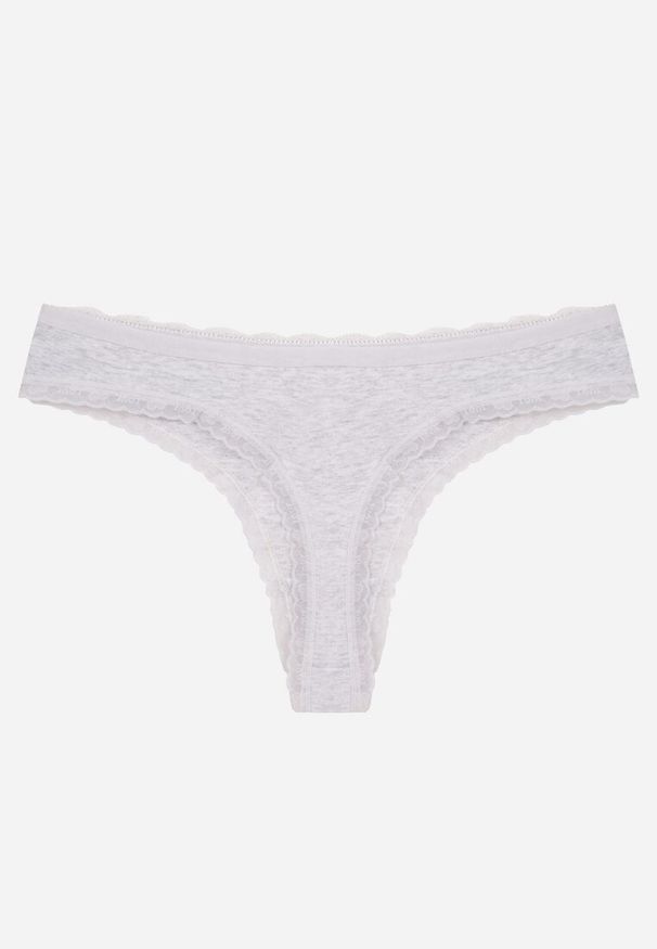 Born2be - Szare Majtki z Bawełną Typu Stringi Ozdobione Koronką Cirilise. Kolor: szary. Materiał: bawełna, koronka. Wzór: aplikacja, koronka