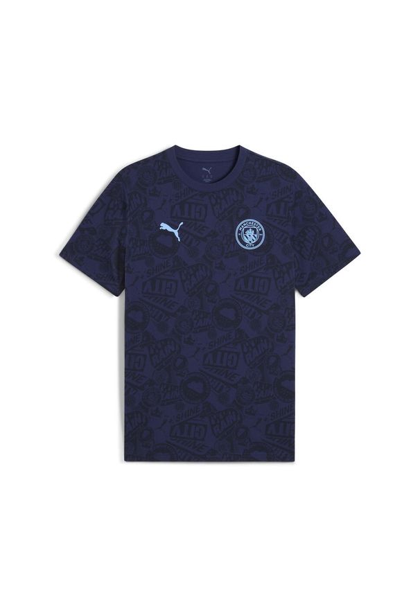 Puma - Męska koszulka Manchester City FtblCulture z nadrukiem na całej powierzchni PUMA. Kolor: niebieski. Wzór: nadruk