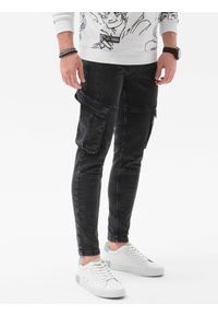 Ombre Clothing - Spodnie męskie jeansowe P1079 - czarne - XXL. Okazja: na co dzień. Kolor: czarny. Materiał: jeans. Styl: casual, sportowy