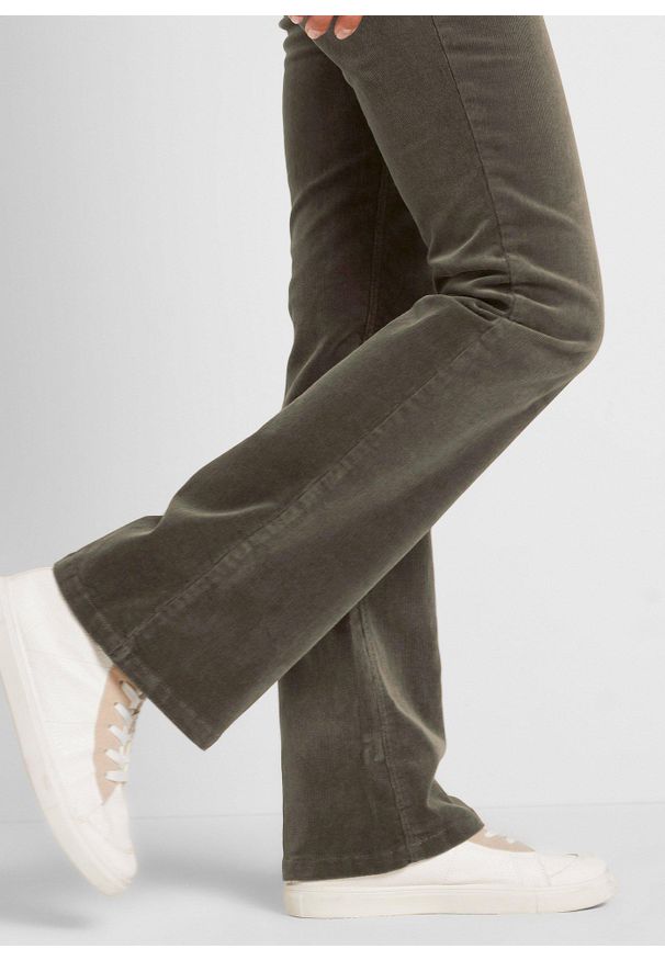 bonprix - Spodnie sztruksowe ze stretchem Bootcut. Kolor: zielony. Materiał: sztruks