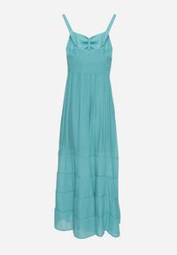 Born2be - Miętowa Sukienka z Bawełną na Regulowanych Ramiączkach z Elastyczną Gumką na Plecach Tinathias. Okazja: na co dzień, na spacer. Kolor: miętowy. Materiał: bawełna. Długość rękawa: na ramiączkach. Sezon: lato. Typ sukienki: proste. Styl: klasyczny, casual #4