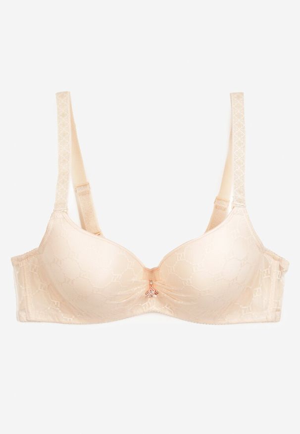 Born2be - Beżowy Biustonosz z Usztywnionymi Miseczkami Falenena. Kolor: beżowy. Materiał: jedwab