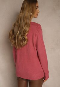 Renee - Ciemnoróżowy Kardigan z Bawełną i Tłoczonym Wzorem Reisina. Okazja: na co dzień. Kolor: różowy. Materiał: bawełna. Styl: casual, elegancki #4