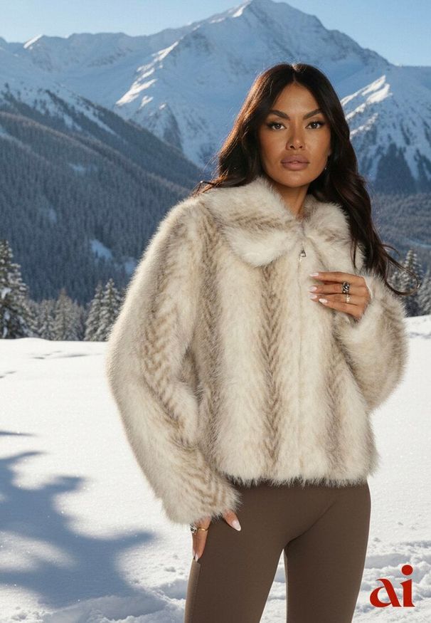 Renee - Jasnobeżowa Klasyczna Kurtka Futerko z Zapięciem na Zamek Błyskawiczny Tuswella. Kolor: beżowy. Materiał: futro. Styl: klasyczny