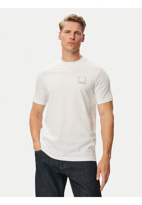 Karl Lagerfeld - KARL LAGERFELD T-Shirt 755026 563224 Biały Regular Fit. Typ kołnierza: dekolt w karo. Kolor: biały. Materiał: bawełna