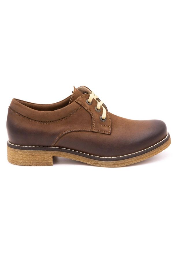 ButBal Buty damskie skórzane półbuty 656B brązowe. Kolor: brązowy. Materiał: skóra