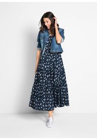 bonprix - Sukienka z czystej bawełny. Kolor: niebieski. Materiał: bawełna. Długość rękawa: krótki rękaw. Wzór: nadruk. Sezon: lato. Długość: maxi #3