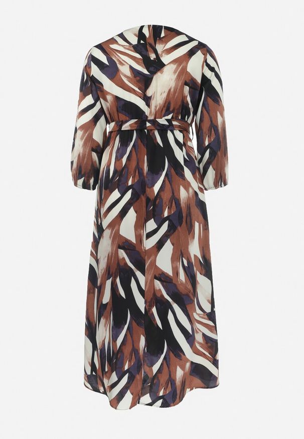 Born2be - Brązowa Rozkloszowana Sukienka z Gumką w Pasie Merlina. Kolor: brązowy. Materiał: materiał. Typ sukienki: kopertowe. Długość: maxi