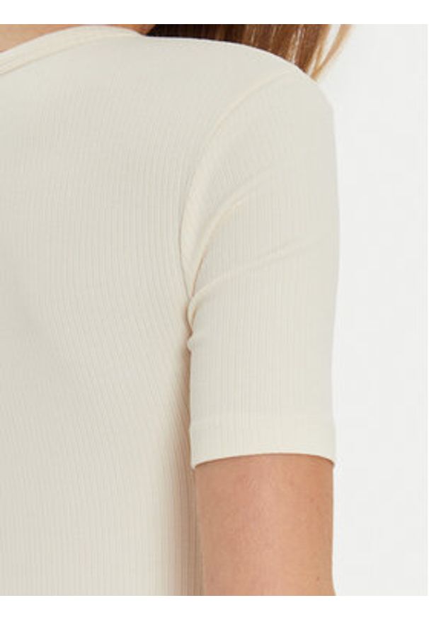 TOMMY HILFIGER - Tommy Hilfiger T-Shirt WW0WW43918 Beżowy Slim Fit. Kolor: beżowy. Materiał: wiskoza