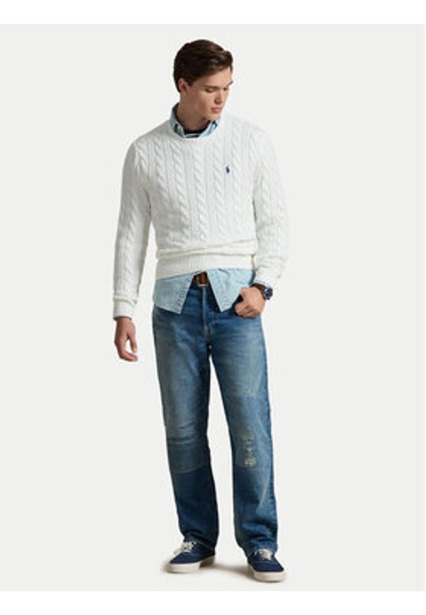 Polo Ralph Lauren Sweter 710775885033 Biały Regular Fit. Typ kołnierza: polo. Kolor: biały. Materiał: bawełna