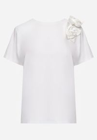 Renee - Biały Bawełniany T-shirt o Klasycznym Kroju z Kwiatowymi Aplikacjami 3D Morgane. Okazja: do pracy. Kolor: biały. Materiał: bawełna. Wzór: aplikacja, kwiaty. Styl: klasyczny #7