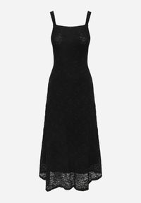 Renee - Czarna Koronkowa Koktajlowa Sukienka o Taliowanym Kroju Ianra. Kolor: czarny. Materiał: koronka. Długość rękawa: na ramiączkach. Wzór: koronka. Styl: wizytowy. Długość: mini #2