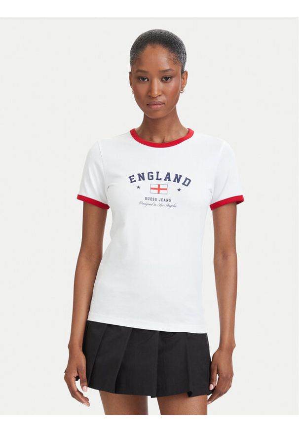 Guess Jeans T-Shirt W6YI16 K3995 Biały Slim Fit. Kolor: biały. Materiał: bawełna
