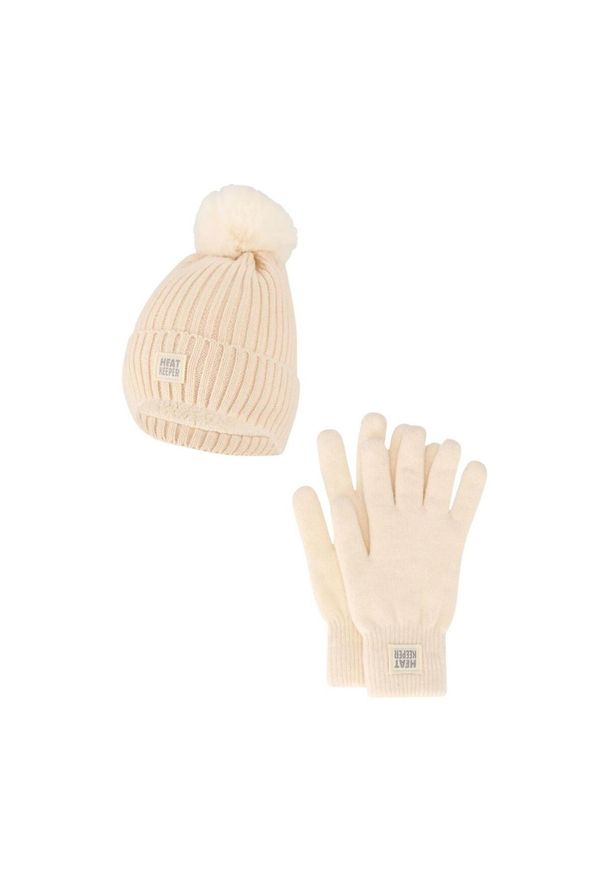 HEAT KEEPER - Zestaw damski Winter Thermo – czapka + rękawiczki – kolor złamanej bieli. Kolor: biały. Materiał: poliester. Sezon: zima. Styl: sportowy