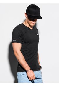 Ombre Clothing - T-shirt męski bez nadruku S1183 - czarny - XXL. Typ kołnierza: dekolt w serek. Kolor: czarny. Materiał: bawełna, elastan. Styl: klasyczny