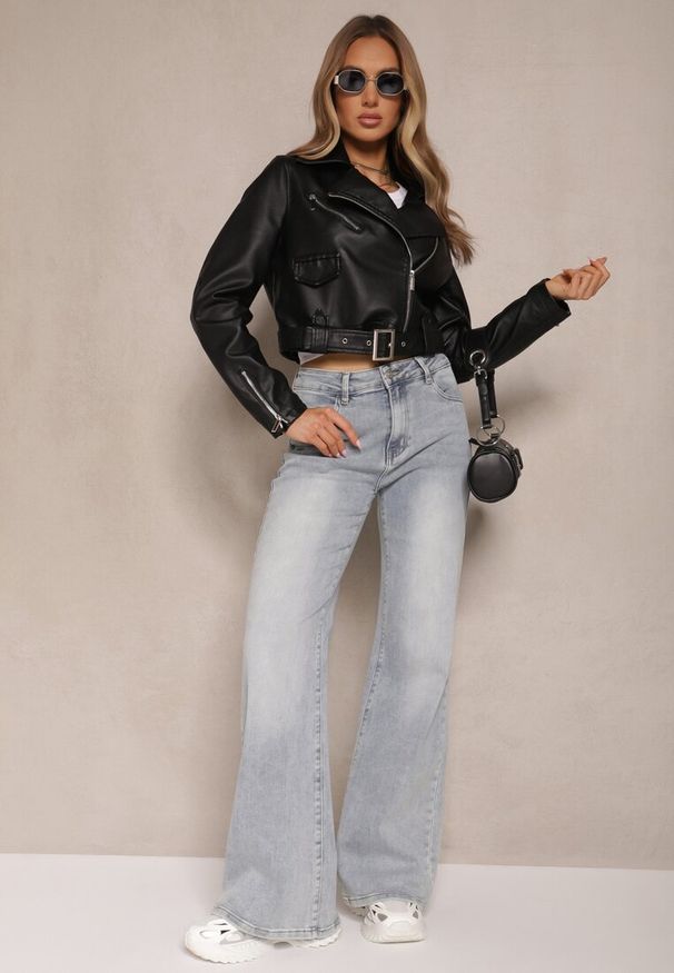 Renee - Jasnoniebieskie Bawełniane Jeansy o Szerokim Kroju High Waist Davitra. Okazja: na co dzień. Stan: podwyższony. Kolor: niebieski. Sezon: lato, wiosna. Styl: casual