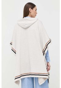 BOSS poncho kolor beżowy. Typ kołnierza: kaptur. Kolor: beżowy. Materiał: materiał #4