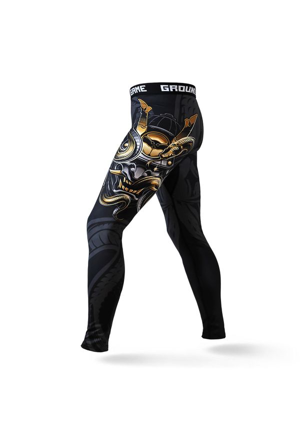 GROUND GAME - Legginsy do sportów walki męskie Ground Game Oni Samurai. Kolor: czarny, wielokolorowy, żółty. Materiał: elastan, poliester