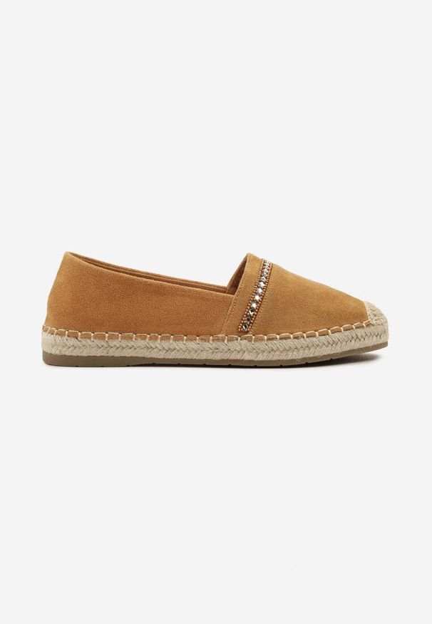Born2be - Brązowe Espadryle z Plecioną Podeszwą i Noskiem Effily. Kolor: brązowy. Materiał: len. Wzór: aplikacja. Sezon: lato. Obcas: na obcasie. Styl: wizytowy, elegancki. Wysokość obcasa: niski