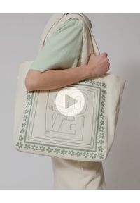 outhorn - Torba bawełniana na ramię - beżowa. Kolor: beżowy. Materiał: bawełna. Wzór: kolorowy, nadruk, haft #9