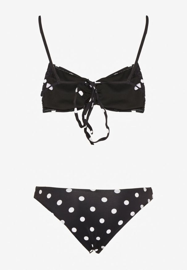 Born2be - Biało-Czarne Bikini w Kropki Biustonosz i Majtki Figi z Kwiatowymi Aplikacjami Moritia. Kolor: biały. Wzór: aplikacja, kwiaty, kropki