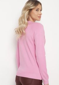 Born2be - Różowy Sweter Ozdobiony Cekinami Koralikami i Cyrkoniami w Kształcie Kwiatka Romiella. Okazja: na co dzień. Kolor: różowy. Materiał: jeans. Wzór: aplikacja, kwiaty. Styl: klasyczny, casual, elegancki #7