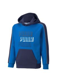 Bluza z kapturem Puma Alpha Hoodie Fl B, Dzieci. Typ kołnierza: kaptur. Kolor: niebieski. Materiał: bawełna, materiał