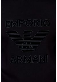 Emporio Armani - EMPORIO ARMANI Czarna bluza męska z aksamitnym logo, Rozmiar S. Kolor: czarny. Wzór: aplikacja #5