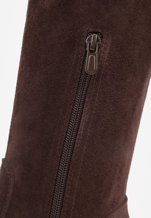 Born2be - Brązowe Dopasowane Kozaki na Grubej Podeszwie ze Skarpetkową Cholewką Hanilinn. Okazja: na co dzień. Kolor: brązowy. Materiał: jeans. Szerokość cholewki: normalna. Styl: casual