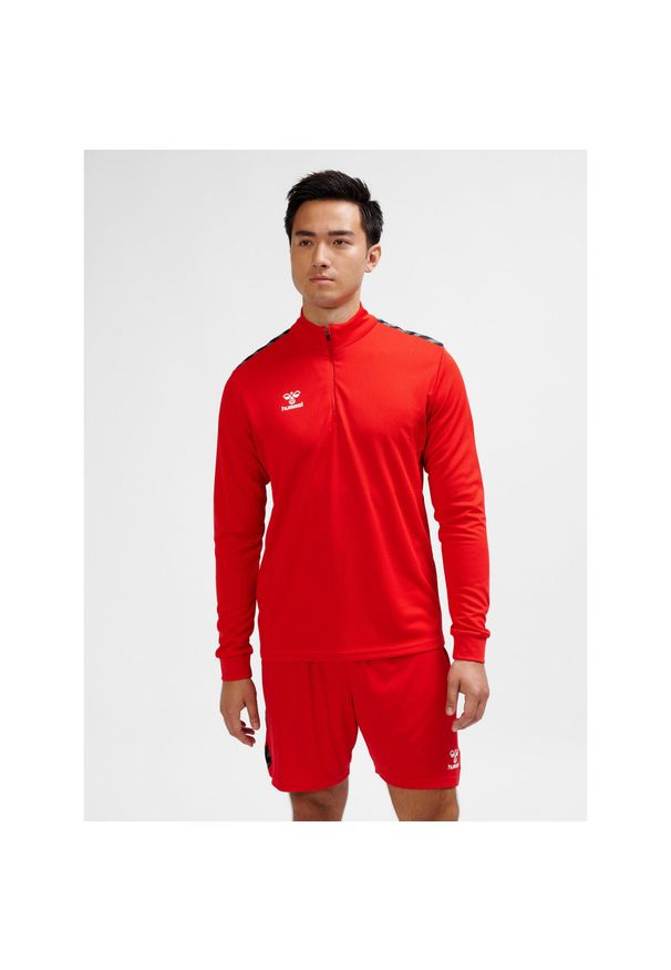 Bluza dresowa z pół zamkiem błyskawicznym Hummel Authentic. Kolor: wielokolorowy, czerwony, różowy. Materiał: dresówka. Sport: fitness