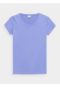 4f - T-shirt regular gładki damski. Kolor: niebieski. Materiał: bawełna, dzianina. Wzór: gładki #1