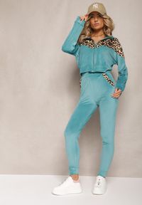 Renee - Jasnoniebieski Welurowy Komplet Dresowy 2-Częściowy z Animal Print Bluza i Spodnie Atisilva. Kolor: niebieski. Materiał: dresówka, welur. Wzór: nadruk #5