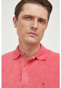TOMMY HILFIGER - Tommy Hilfiger polo męski kolor różowy gładki. Typ kołnierza: polo. Kolor: różowy. Materiał: dzianina. Wzór: gładki #5