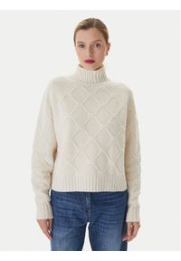Elisabetta Franchi Sweter MK-55T-57E2 Biały Regular Fit. Kolor: biały. Materiał: wełna