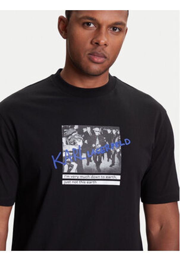 Karl Lagerfeld - KARL LAGERFELD T-Shirt 755143 553225 Czarny Regular Fit. Typ kołnierza: dekolt w karo. Kolor: czarny. Materiał: bawełna