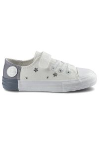 Big-Star - Białe Trampki Big Star Dziecięce Buty Na Rzep. Okazja: na spacer, na uczelnię. Zapięcie: rzepy. Kolor: szary. Materiał: guma, materiał. Szerokość cholewki: normalna. Wzór: nadruk, kwiaty, aplikacja. Styl: młodzieżowy, wizytowy