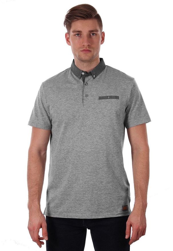 Szara Elegancka Koszulka Polo z Kołnierzykiem i Kieszonką, Krótki Rękaw, Just Yuppi, Popielata. Okazja: na co dzień. Typ kołnierza: polo. Kolor: szary. Materiał: poliester, bawełna. Długość rękawa: krótki rękaw. Długość: krótkie. Styl: elegancki
