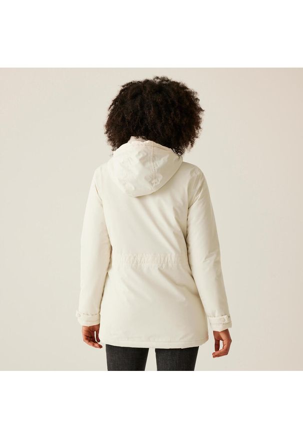 Regatta - Wodoodporna ocieplana kurtka Mireya na piesze wycieczki. Typ kołnierza: kaptur. Kolor: biały. Sport: turystyka piesza